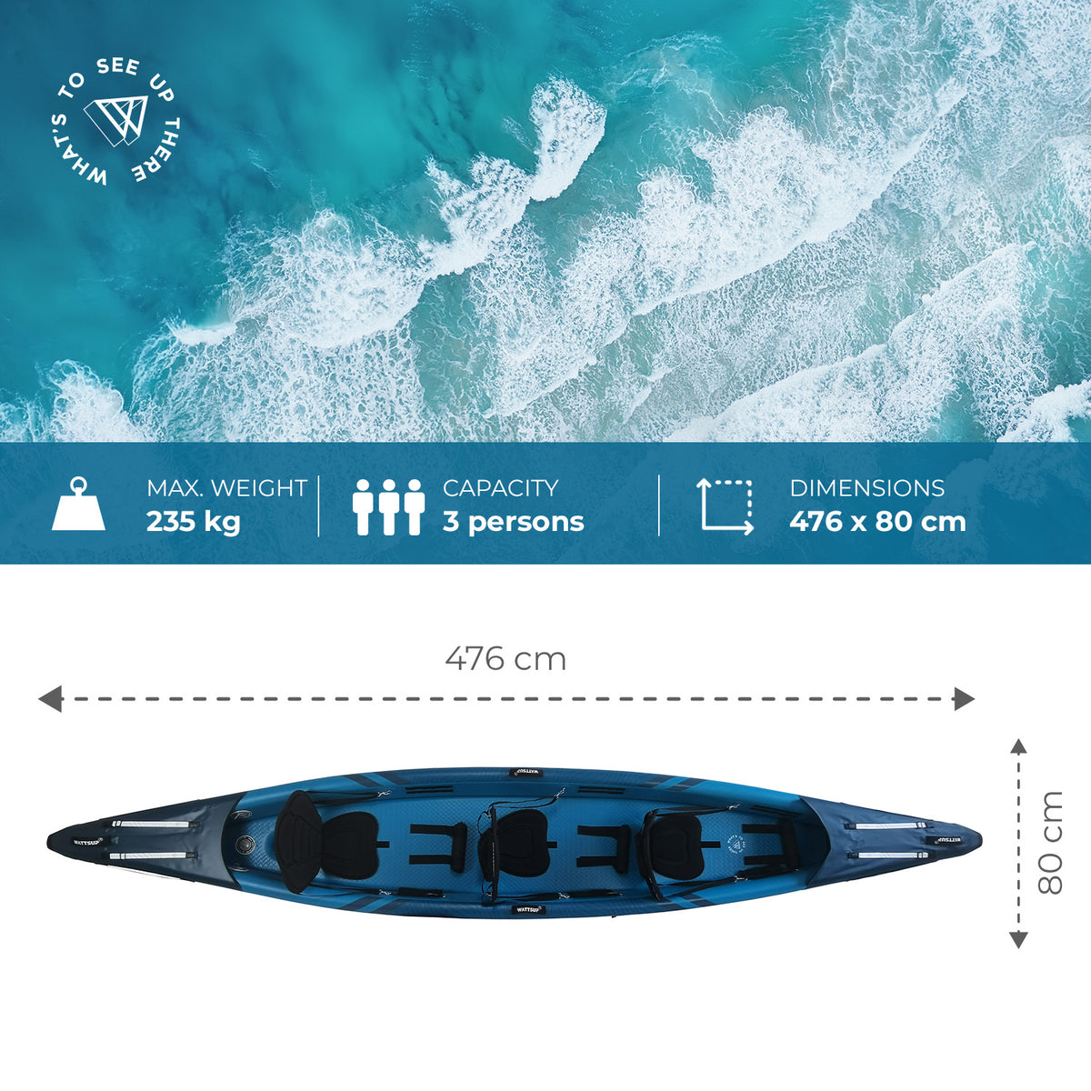 Kayak Gonflable Wattsup Torpedo 3 Places Drop-Stitch | Espace Sport