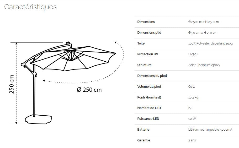 Parasol Déporté pour Spa avec Éclairage Solaire LED NetSpa