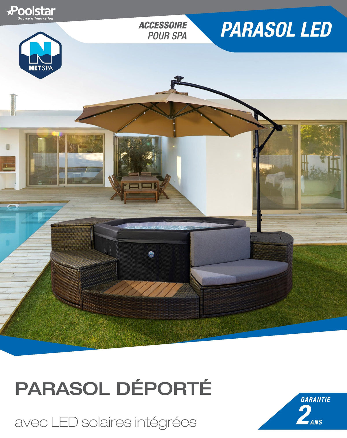 Parasol Déporté pour Spa avec Éclairage Solaire LED NetSpa