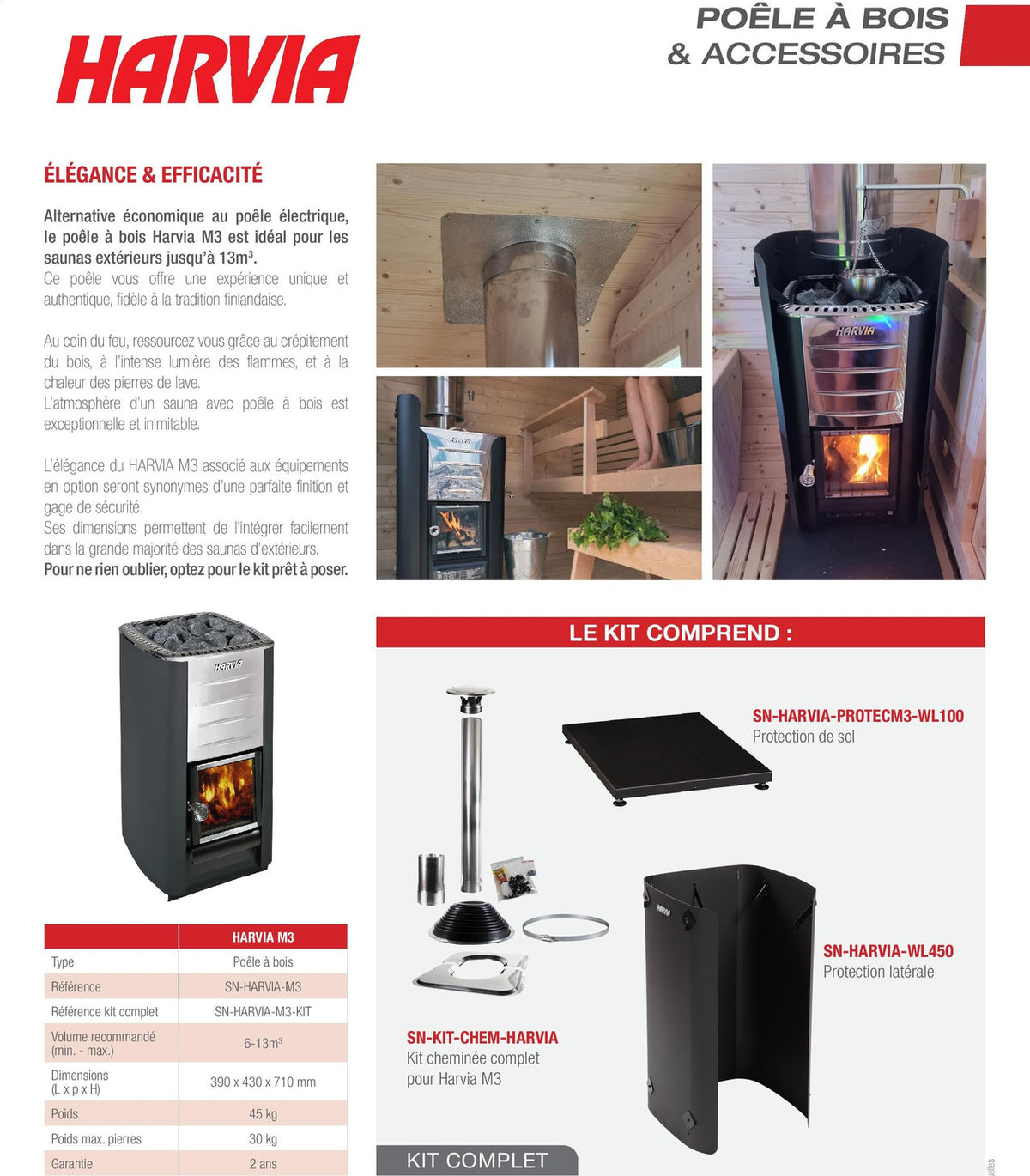 Complete Harvia M3 Wood Sauna Heater Pack (Flue and Protection)