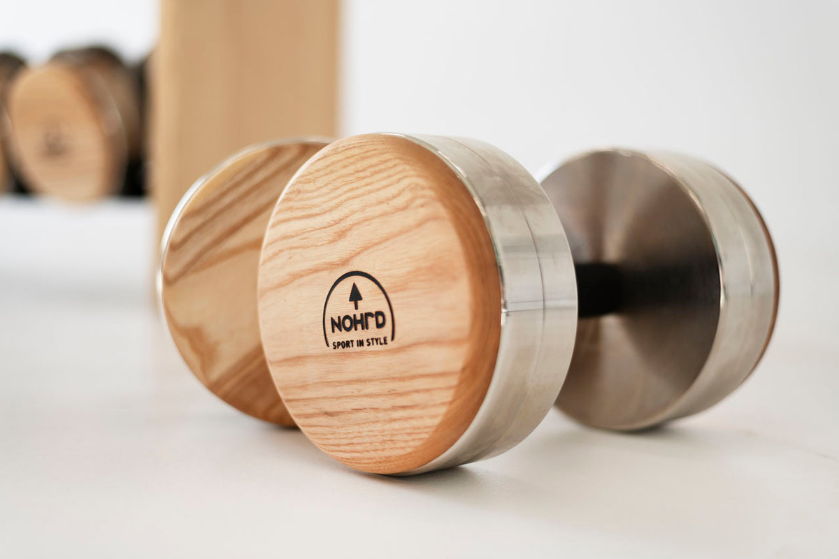 Solid Wood Dumbbell Set with Rack NOHRD DumbBells (5 to 25 kg)